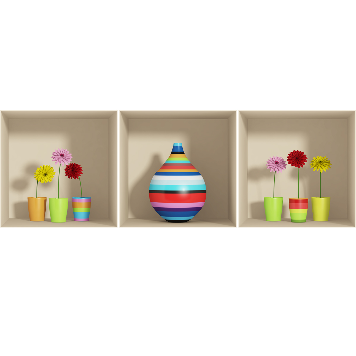 Wall decal 3D effect Flowers and multicolor vase